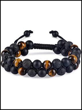 Tiger Eye Onyx Lava Rock Crystal Healing Bracelet Adjustable Men Women